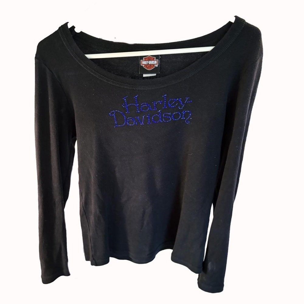 Harley Davidson blue rhinestone long sleeve shirt!